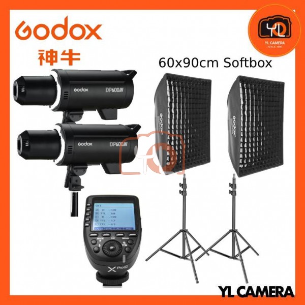 Godox DP600III Professional Studio Flash (XPro-Nikon ,60x90CM Softbox , Light stand ) 2 Light Kit