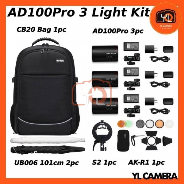 Godox AD100pro Pocket Flash 3-Light Kit