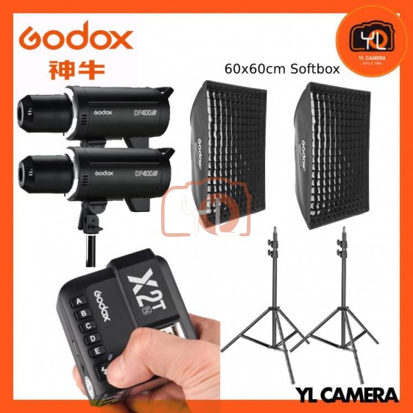 Godox DP400III Professional Studio Flash (X2T-N ,60x60CM Softbox , Light stand ) 2 Light