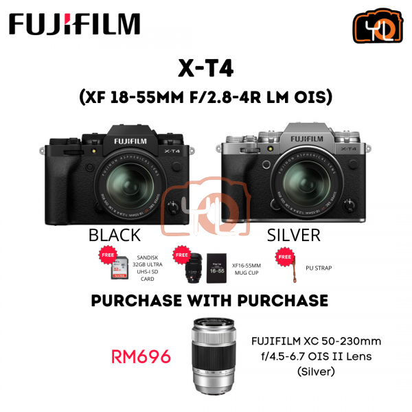 Fujifilm X-T4 + XF 18-55mm f/2.8-4R LM OIS - Black ( Free 32GB UHS-I Card , XF16-55mm Mug Cup , PU Strap ) -  PWP : 50-230mm F4.5-6.7 OIS II Silver