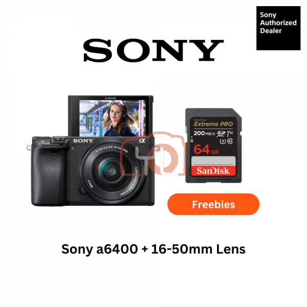 Sony A6400 Camera (Black) + 16-50mm Kit Lens - Free Sandisk 64GB Extreme Pro SD Card