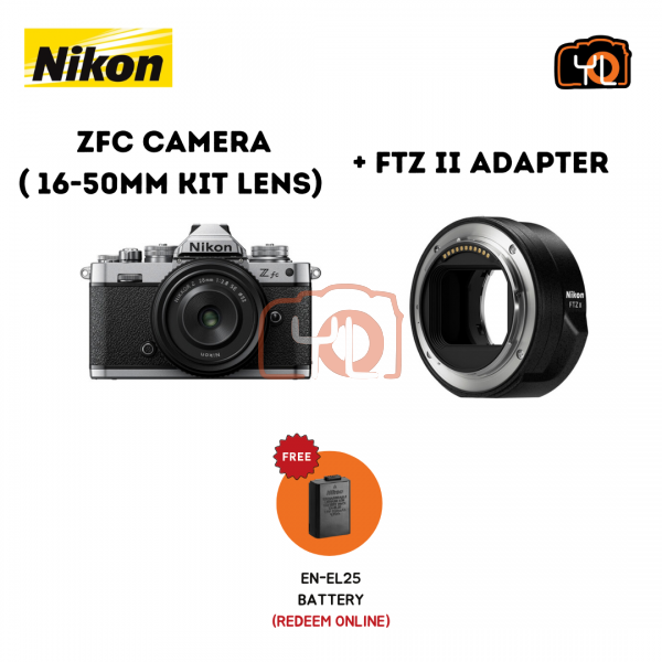 Nikon Z fc with 16-50mm Silver Kit + FTZ Adapter II (Free Extra Battery EN-EL25 (Redeem Online)