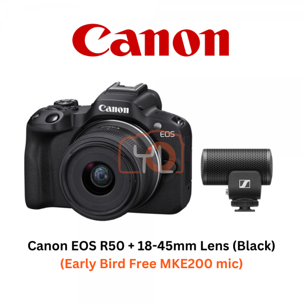 Canon EOS R50 with 18-45mm Lens (Black) [Free Sennheiser MKE200]