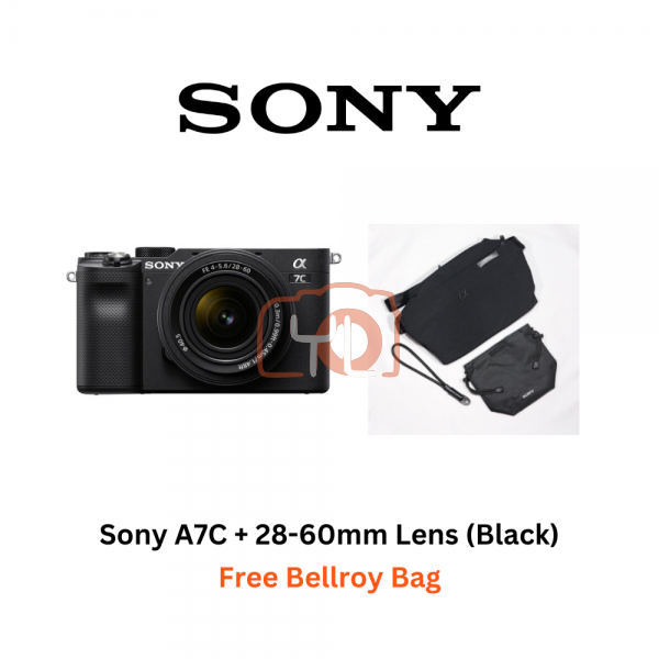 Sony A7C + FE 28-60mm F4-5.6 (Black) - Free Bellroy Bag + Sony 64GB 277/150MB SD Card + Extra Battery