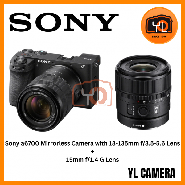 Sony a6700 Mirrorless Camera with 18-135mm f/3.5-5.6 Lens + Sony E 15mm f/1.4 G Lens (Free Sony 64GB 277/150MB SD Card)