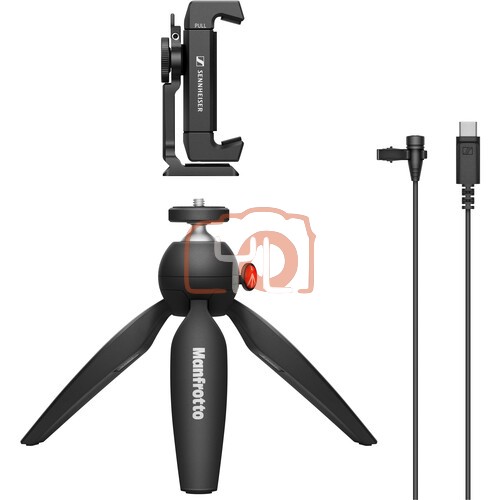 Sennheiser XS LAV USB-C Mobile Kit with Mic, Manfrotto Pixi Stand, Clamp with Cold-Shoe, Pouch & More