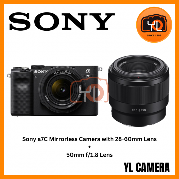 Sony a7C Mirrorless Camera with 28-60mm Lens (Black) + Sony FE 50mm f/1.8 Lens (Free Angelbird 64GB 280/160MB V60 AV PRO SD Card & Extra Battery)