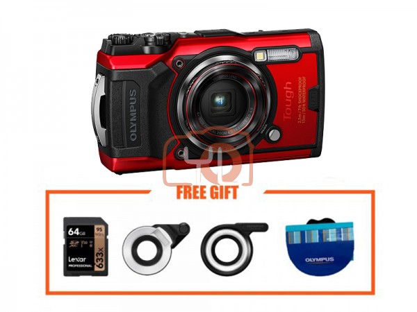 Olympus Tough TG-6 (Red) With FG1 & LD1 Combo [Free LEXAR 64GB SD Card]