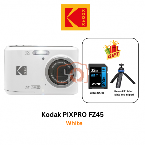 Kodak Pixpro FZ45 Digital Camera (White) (Free 32gb card + Benro PP1 Mini Tripod)