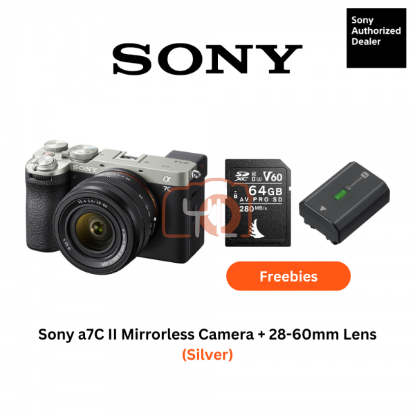 Sony a7C II + 28-60mm Lens (Silver) - Free Angelbird 64GB 280/160mb V60 AV PRO SD Card, Extra Battery NPFZ100 & LCS-BBK Carrying Case