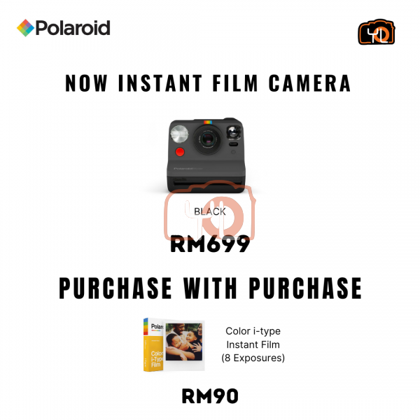 Polaroid Now Instant Film Camera (Black)-PWP: i-Type Instant Film @RM90