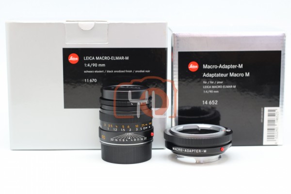 [USED-PUDU] Leica 90mm F4 Macro-Elmar-M Black (11670) With Leica Macro-Adapter-M (14652) 98%LIKE NEW CONDITION SN:4261943
