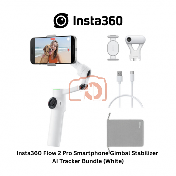 Insta360 Flow 2 Pro Smartphone Gimbal Stabilizer AI Tracker Bundle (White)