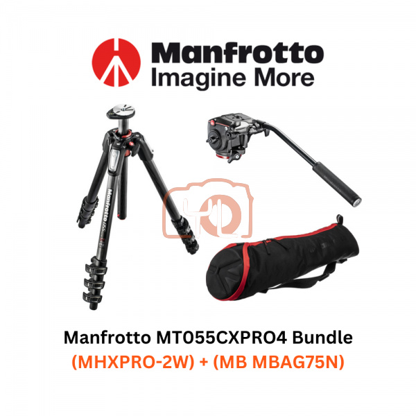 Manfrotto MT055CXPRO4 Carbon Fiber Tripod Bundle With MHXPRO-2W Fluid Head