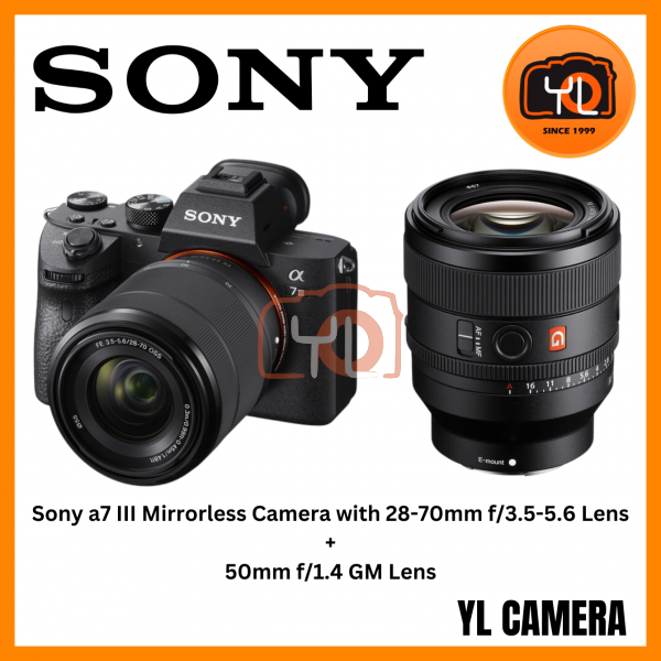 Sony a7 III Mirrorless Camera with 28-70mm f/3.5-5.6 Lens+Sony FE 50mm f/1.4 GM Lens (Sony E) (Free Sandisk 64GB Extreme Pro SD Card & Extra Battery & Tng RM200 Online Redemption)