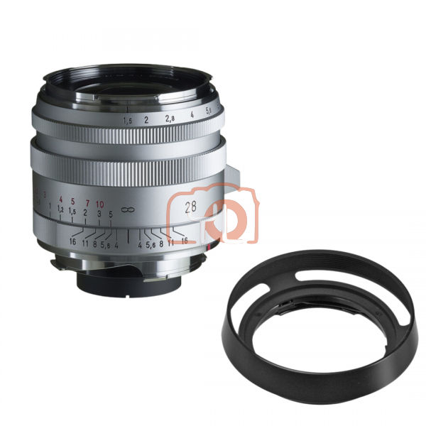 Voigtlander Nokton 28mm f1.5 Vintage Aspherical Type I VM Lens & LH-6 (Leica M, Silver)
