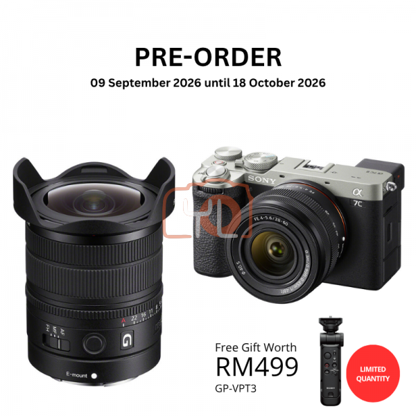 [PRE-ORDER] Sony FE 8-14mm f3.5 Fisheye G Lens PWP with Sony a7C II Mirrorless Camera with 28-60mm f4-5.6 Lens (Silver) - Free Sony GP-VPT3 Wireless Shooting Grip with Detachable Remote