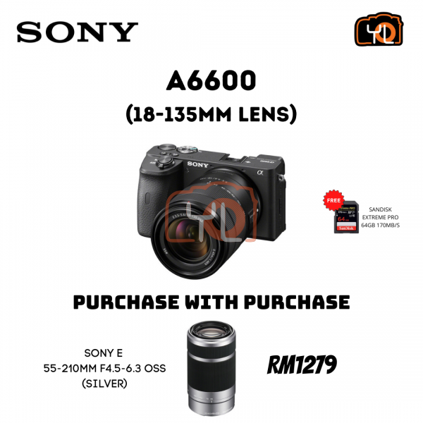 Sony A6600 with 18-135mm F3.5-5.6 Kit Lens [Free Sony 64GB SD Card] - PWP : Sony E 55-210mm F4.5-6.3 OSS ( Silver)