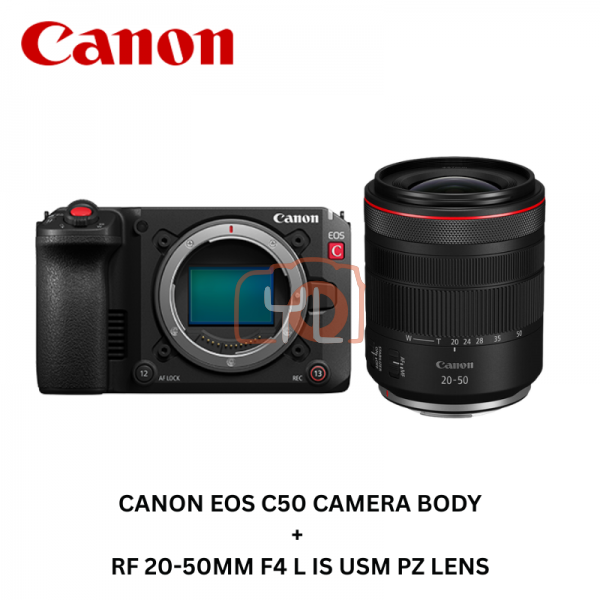 Canon C50 Full-Frame Cinema Camera + RF 20-50mm F4 L IS USM PZ Lens (Free Extra Battery LP-E6P)