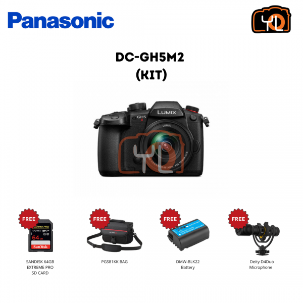 Panasonic Lumix GH5 II Mirrorless Camera with 12-60mm f/2.8-4 Lens ( FREE SANDISK 64GB EXTREME PRO SD CARD, PGS81KK BAG, DMW-BLK22  Battery And Deity D4Duo Microphone)