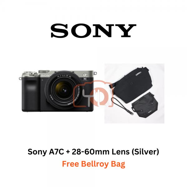 Sony A7C + FE 28-60mm F4-5.6 (Silver) - Free Bellroy Bag + Sony 64GB 277/150MB SD Card + Extra Battery