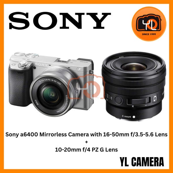 Sony a6400 Mirrorless Camera with 16-50mm f/3.5-5.6 II Lens (Sliver) + Sony 10-20mm f/4 PZ G Lens (Free Sandisk 64GB Extreme Pro SD Card)