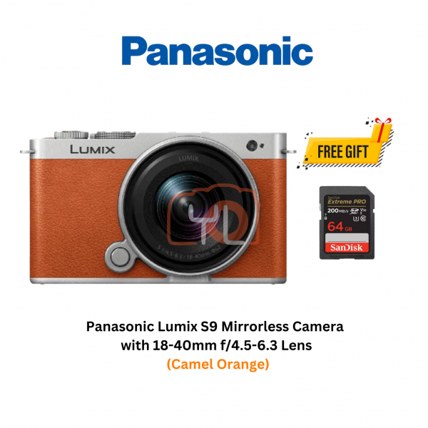 Panasonic Lumix S9 Mirrorless Camera + 18-40mm F4.5-6.3 Lens (Camel Orange) ( FREE SANDISK 64GB EXTREME PRO SD CARD and Online redeem Extra Battery BLK22PPB Battery)