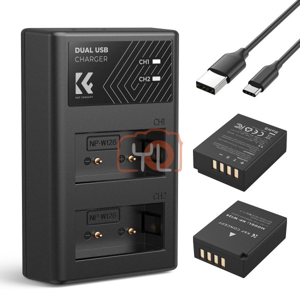 K&F NP-W126 Dual USB Charger Kit Wiht 2 Battery