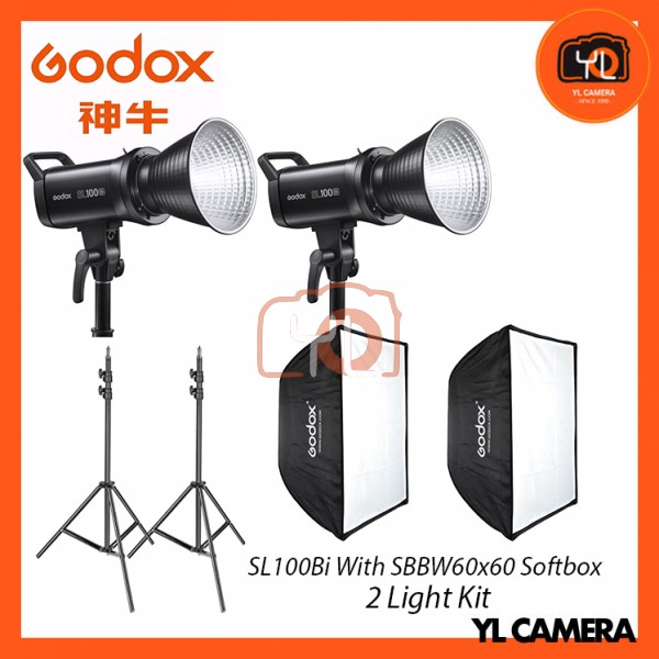 Godox SL100Bi Bi-Color LED With SB-BW60x60 Softbox + 280CM Light Stand (2 Light Duo Kit)