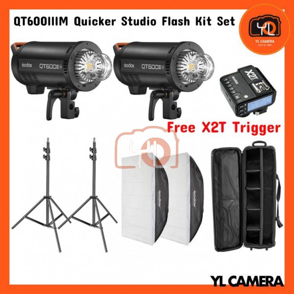 Godox QT600IIIM Quicker Studio Flash Kit (60x90cm Softbox + CB01 Bag + 260cm Light Stand) FREE Godox X2T TTL Wireless Trigger