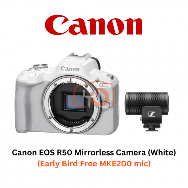 Canon EOS R50 Mirrorless Camera (White) [Free Sennheiser MKE200]