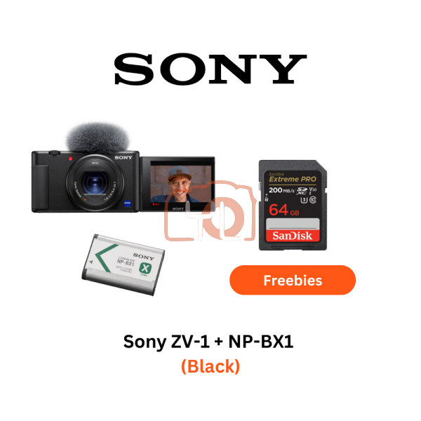 Sony ZV-1 Digital Camera (Black) PWP-NP-BX1 Battery - Free Sandisk 64GB Extreme Pro SD Card