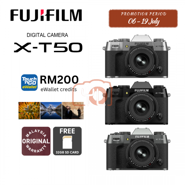 FUJIFILM X-T50 Camera Kit 15-45mm F3.5-5.6 Lens (Charcoal Silver) - {Redeem Online TNG Wallet RM 200}