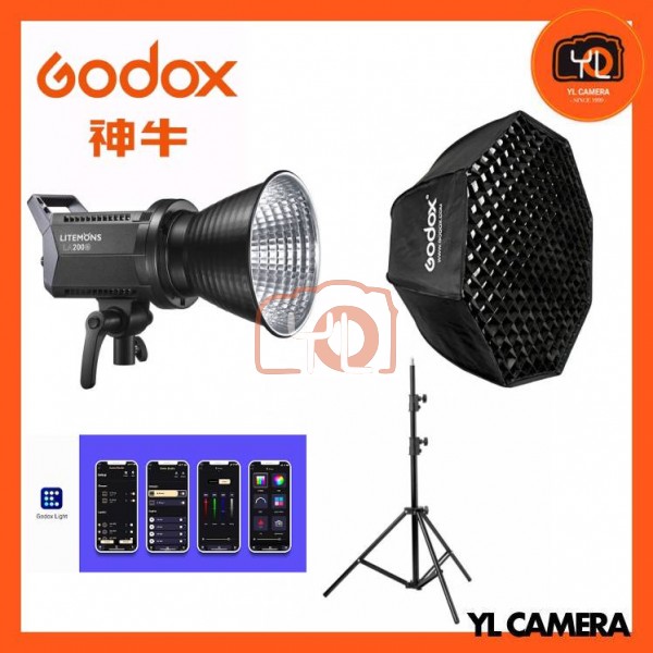 Godox Litemons LA200Bi Bi-Color LED Light (SB-FW120 Octagon Softbox + 280CM Light Stand)