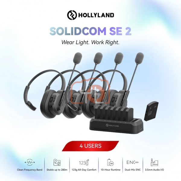Hollyland Solidcom SE 2 Full-Duplex Wireless Intercom Headset System with Dual-Mic ENC (4 users)(1.9Ghz)