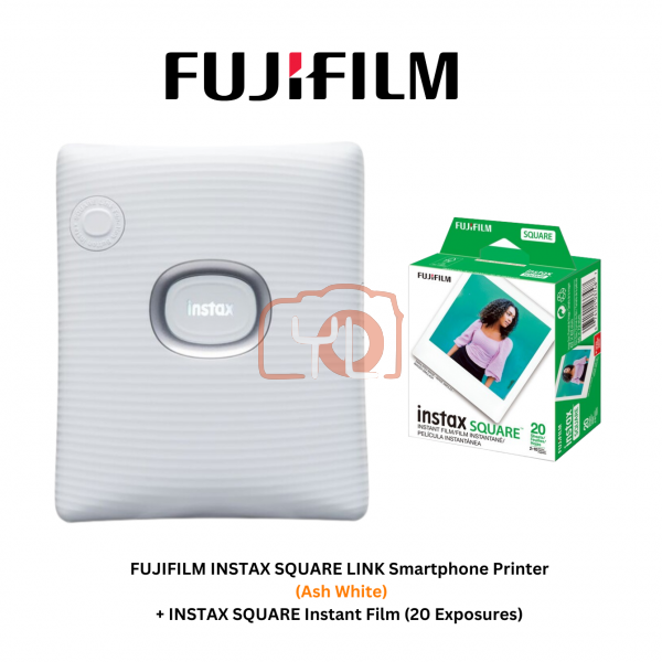 FUJIFILM INSTAX SQUARE LINK Smartphone Printer (Ash White) + Fujifilm Instax Square Twin Pack (20pcs Film) - Free Touch N Go RM20 Redeem Online