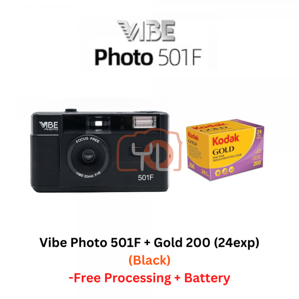 VIBE Photo 501F Black + Kodak Gold 200/24exp (Free Processing + Battery)