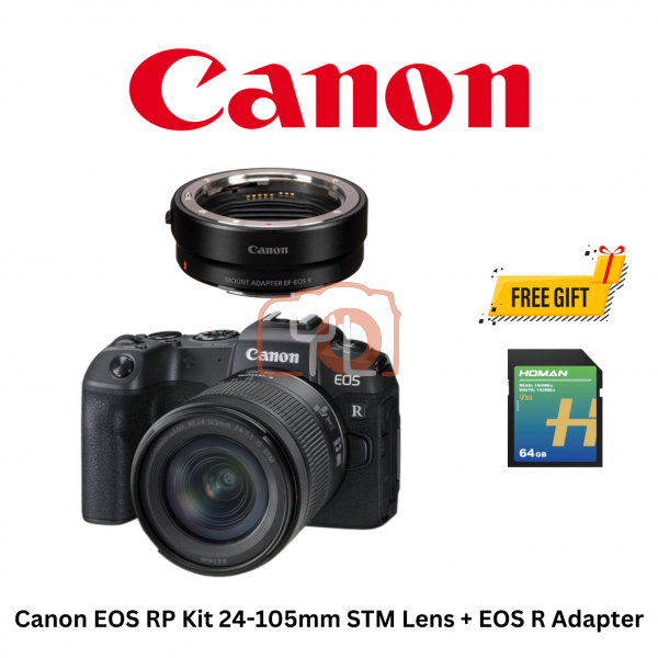 Canon EOS RP Kit 24-105mm STM Lens + EOS R adapter ( Free Homan 64GB V30 SD Card + TNGo Ewallet RM200 Redeem Online+Canon Bag)
