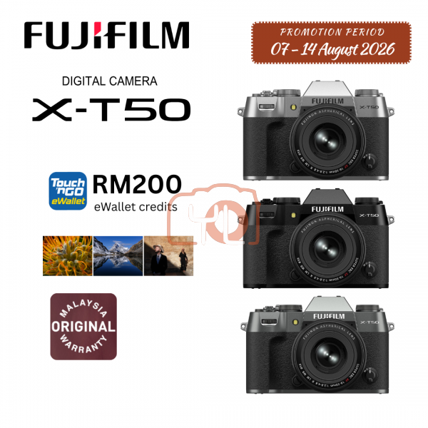 FUJIFILM X-T50 Camera Kit 16-50mm F2.8-4.8 XF Lens (Black) - {Redeem Online TNG Wallet RM 200}