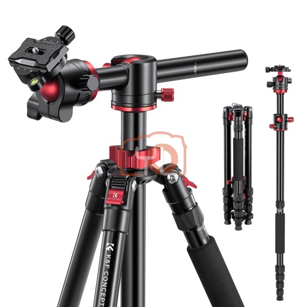 K&F Concept T255A4+BH-32L 5 Sections Aluminum Tripod with Monopod Kit (Red)
