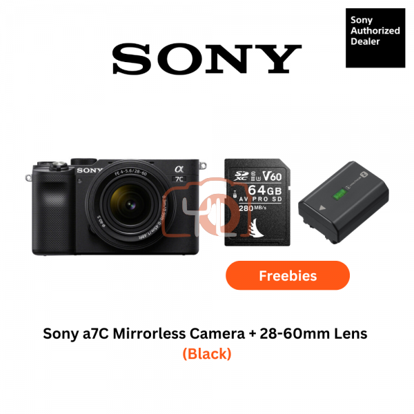 Sony A7C + FE 28-60mm F4-5.6 (Black) - Free Angelbird 64GB 280/160mb V60 AV PRO SD Card and Extra Battery Only