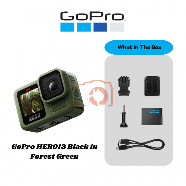 GoPro HERO13 Black in Forest Green (Free Travel Adaptor)