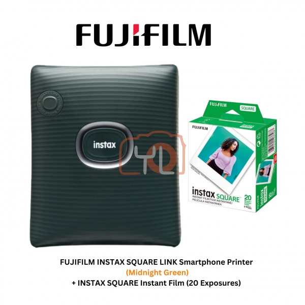 FUJIFILM INSTAX SQUARE LINK Smartphone Printer (Midnight Green) + Fujifilm Instax Square Twin Pack (20pcs Film) - Free Touch N Go RM20 Redeem Online