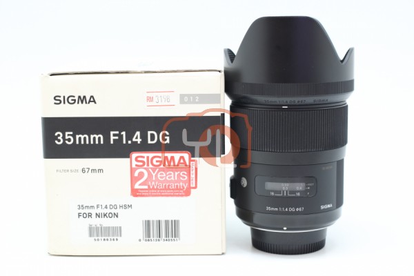 [USED-PUDU] SIGMA 35MM F1.4 DG ART LENS For Nikon 90%LIKE NEW CONDITION SN:50186369