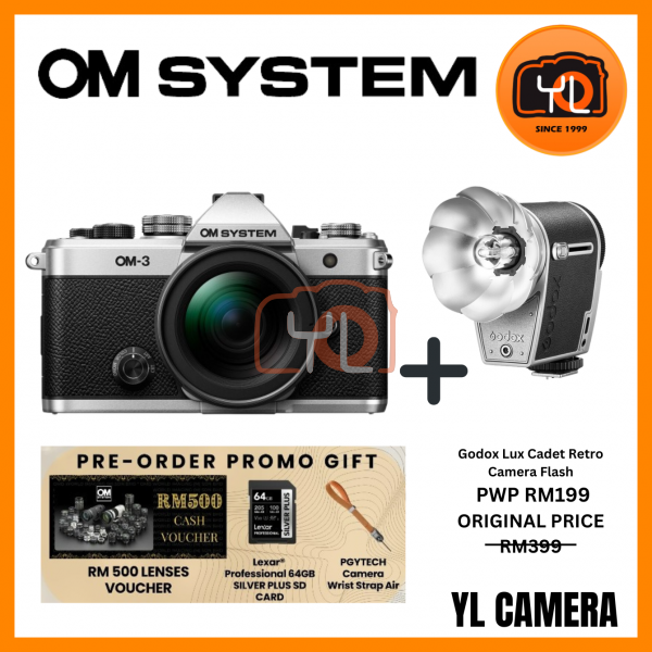 (Pre-Order) OM SYSTEM OM-3 Mirrorless Camera with 12-45mm f/4 Lens Kit (PWP Godox Lux Cadet Retro Camera Flash)