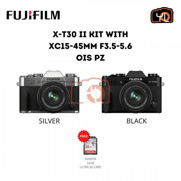 FUJIFILM X-T30 II Mirrorless Camera with XC 15-45mm OIS PZ Lens (Black)  Free Sandisk 32GB Ultra SD card