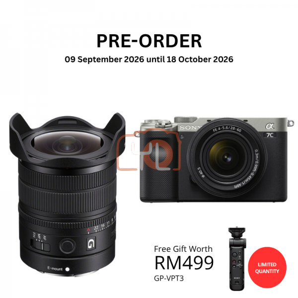 [PRE-ORDER] Sony FE 8-14mm f3.5 Fisheye G Lens PWP with Sony a7C Mirrorless Camera with 28-60mm f4-5.6 Lens (Silver) - Free Sony GP-VPT3 Wireless Shooting Grip with Detachable Remote