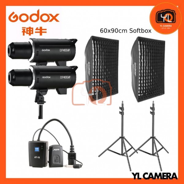 Godox DP400III Professional Studio Flash (AT16 Trigger ,60x90CM Softbox , Light stand ) 2 Light Kit