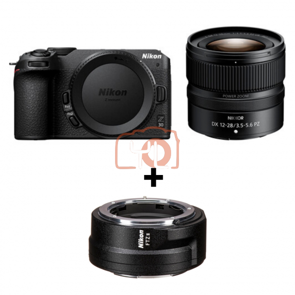 Nikon Z30 Mirrorless Camera with 12-28mm Lens  + FTZ II Adapter  (Battery EN-EL25a Redeem Online email to service@futuromic.com )