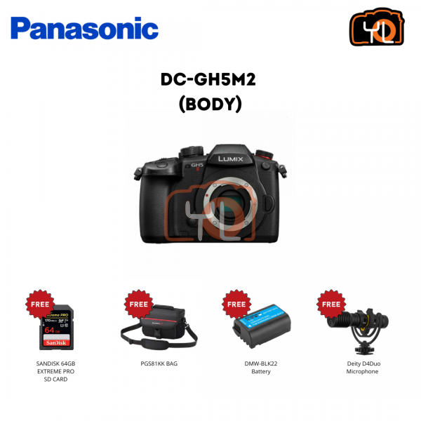 Panasonic Lumix GH5 II Mirrorless Camera (Body Only) ( FREE SANDISK 64GB EXTREME PRO SD CARD, PGS81KK BAG, DMW-BLK22 Battery And Deity D4Duo Microphone)